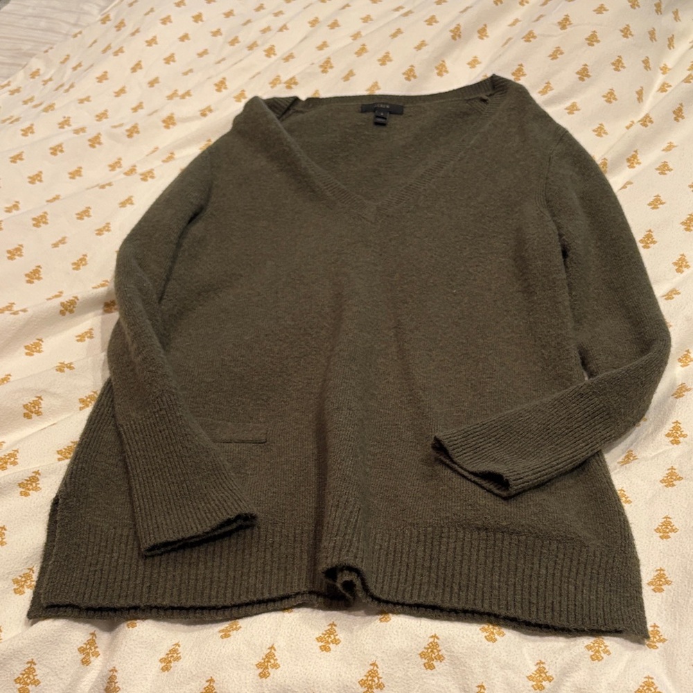 J. Crew Dark Green V-Neck Sweater